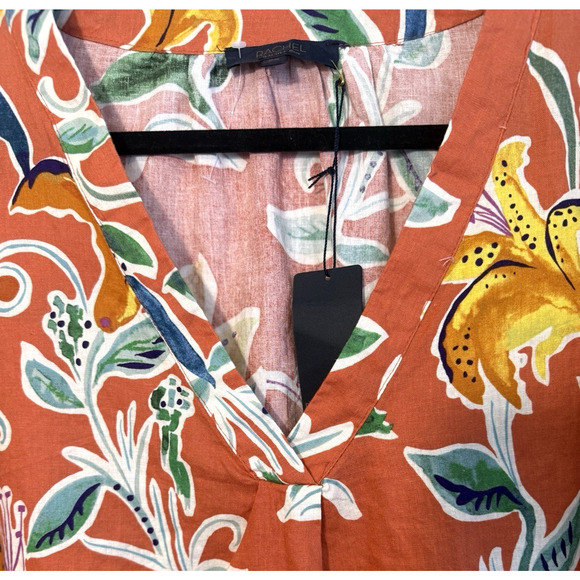 Rachel Rachel Roy Linen Floral Top 2X Tropical Flutter Sleeve V-neck NWT - Picture 2 of 6